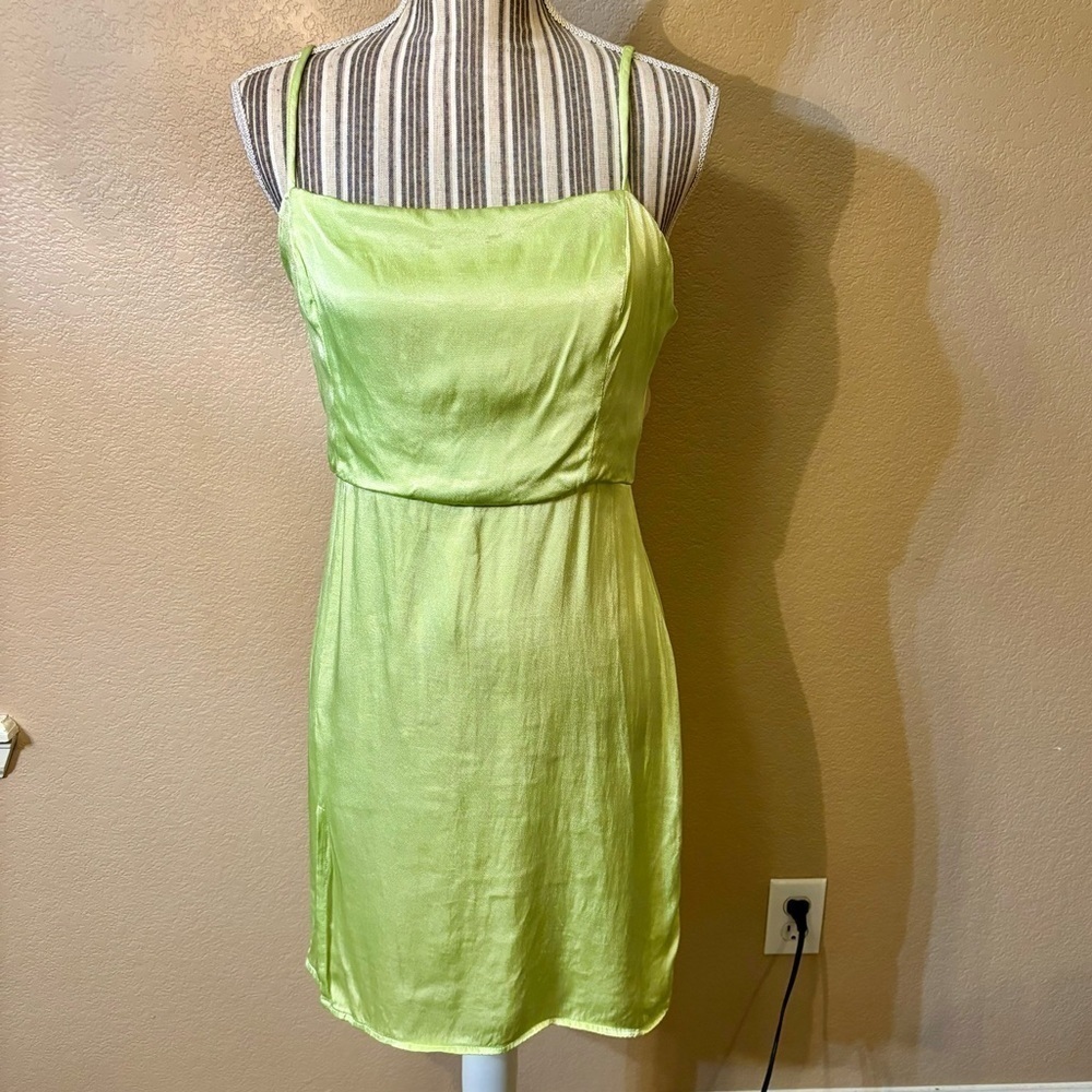 NWT Wild Honey Dress Large Mini Lime Green Sleeveless Spaghetti Straps Satin
